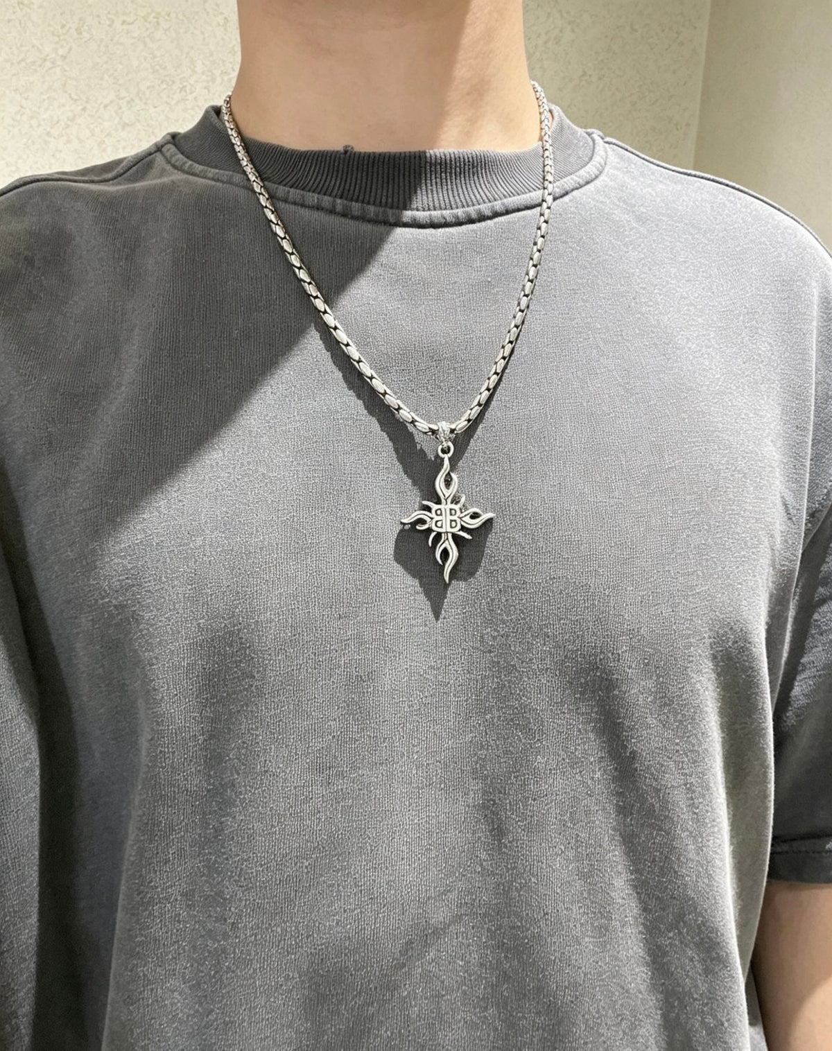 Martin Graham pendant necklace in polished metal-tone – detail view