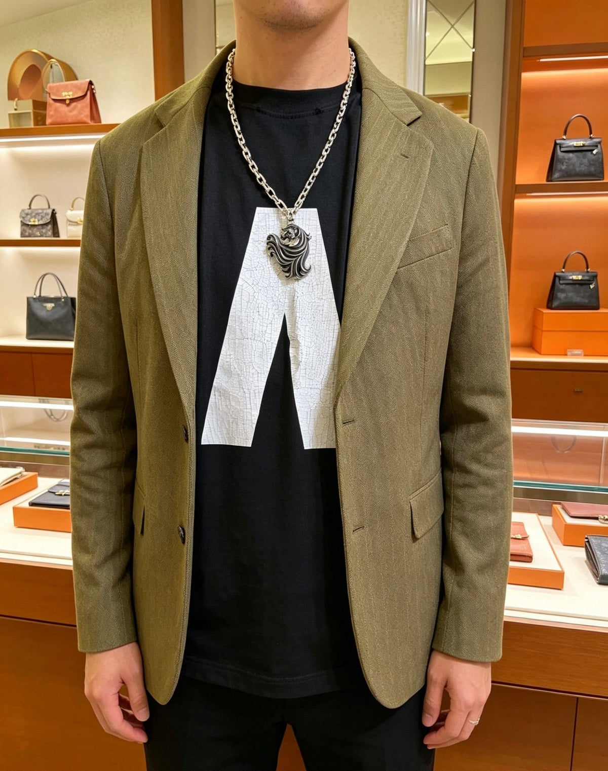 Martin Graham pendant necklace in polished metal-tone – front product view