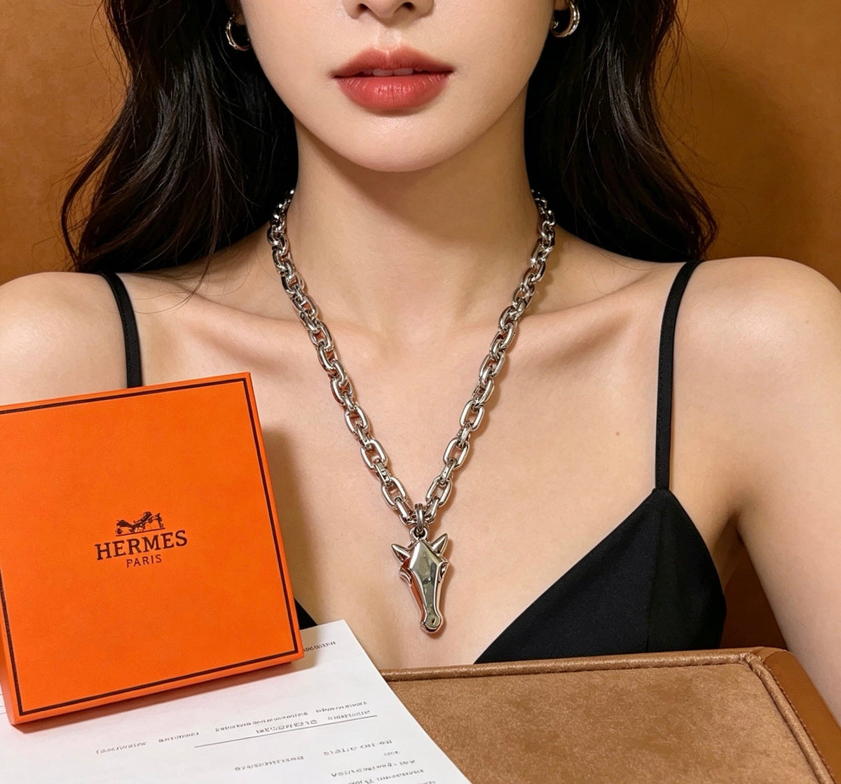 Martin Graham pendant necklace in polished metal-tone – front product view
