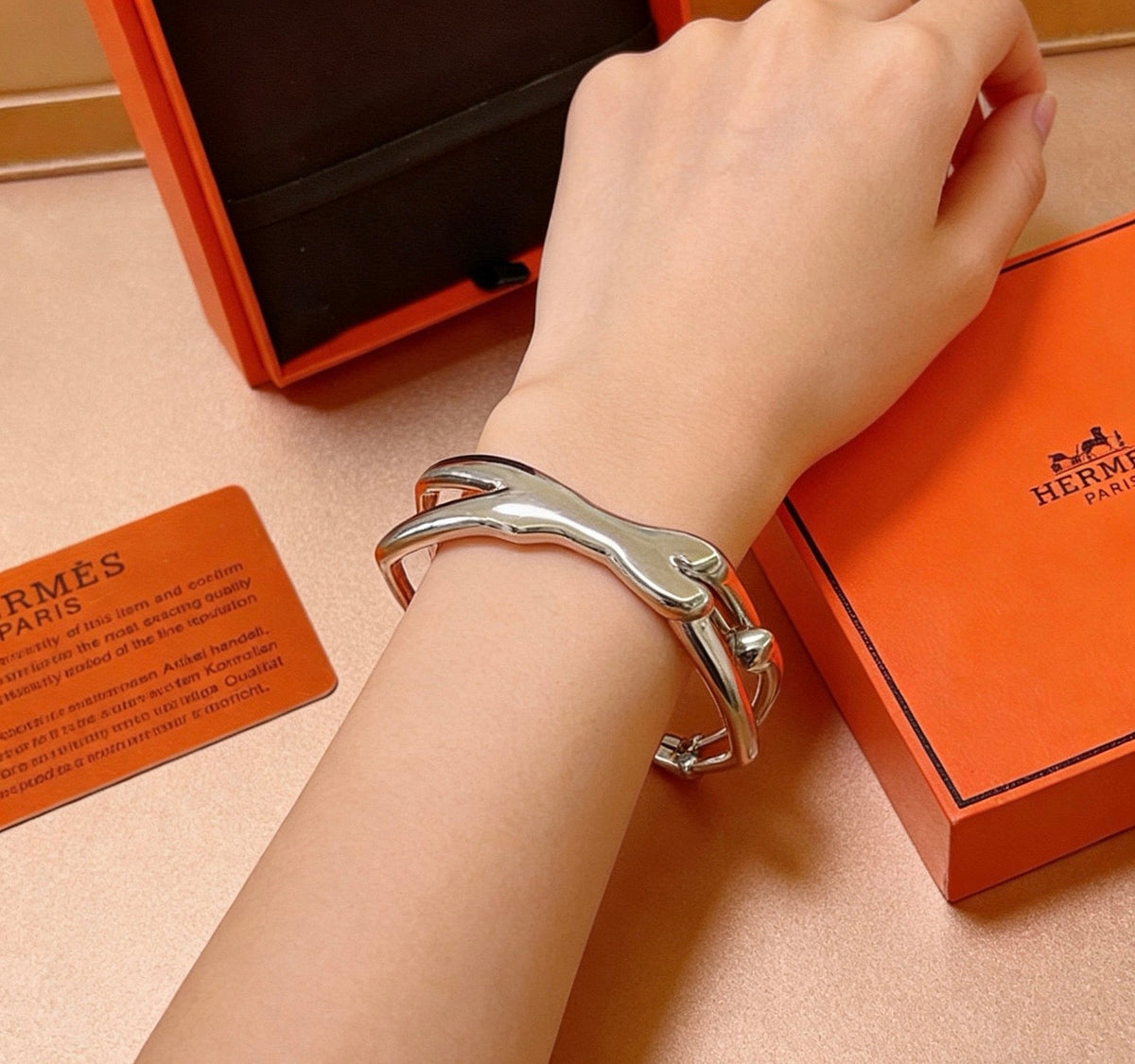Martin Graham bangle in polished metal-tone – styled product view