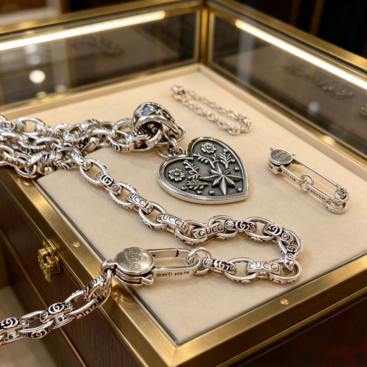 Martin Graham pendant necklace in polished metal-tone – front product view