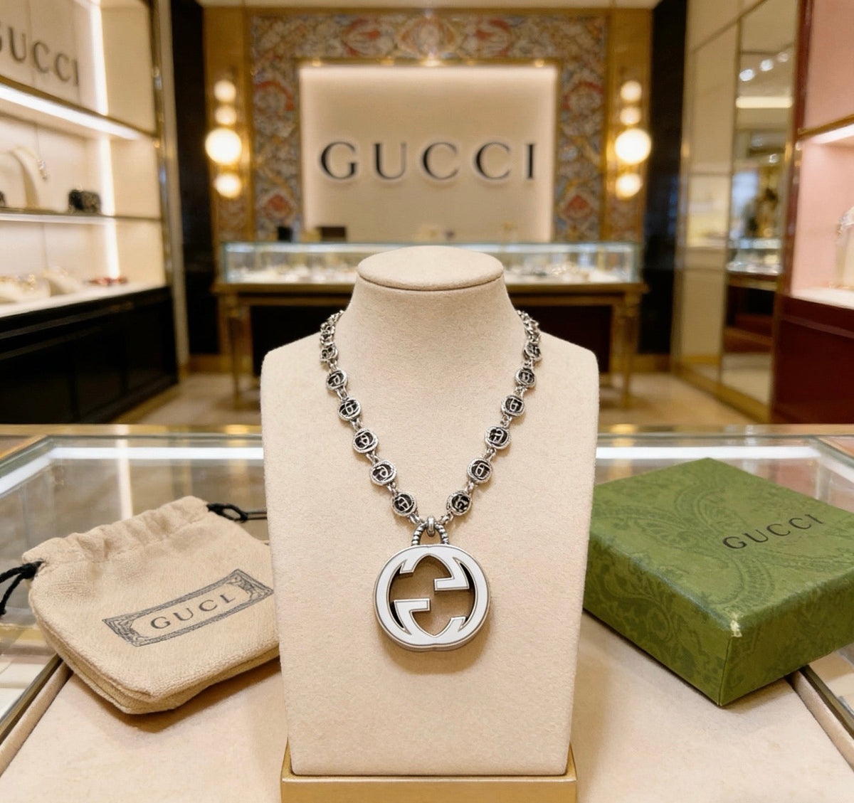 Martin Graham pendant necklace in polished metal-tone – front product view