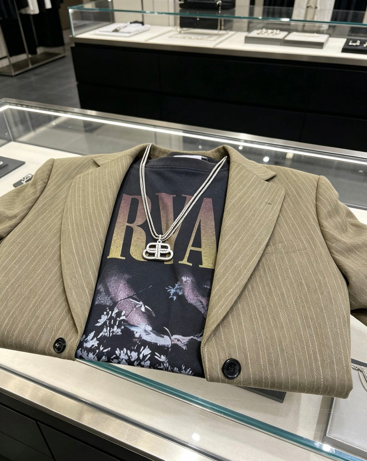 Martin Graham pendant necklace in polished metal-tone – styled product view