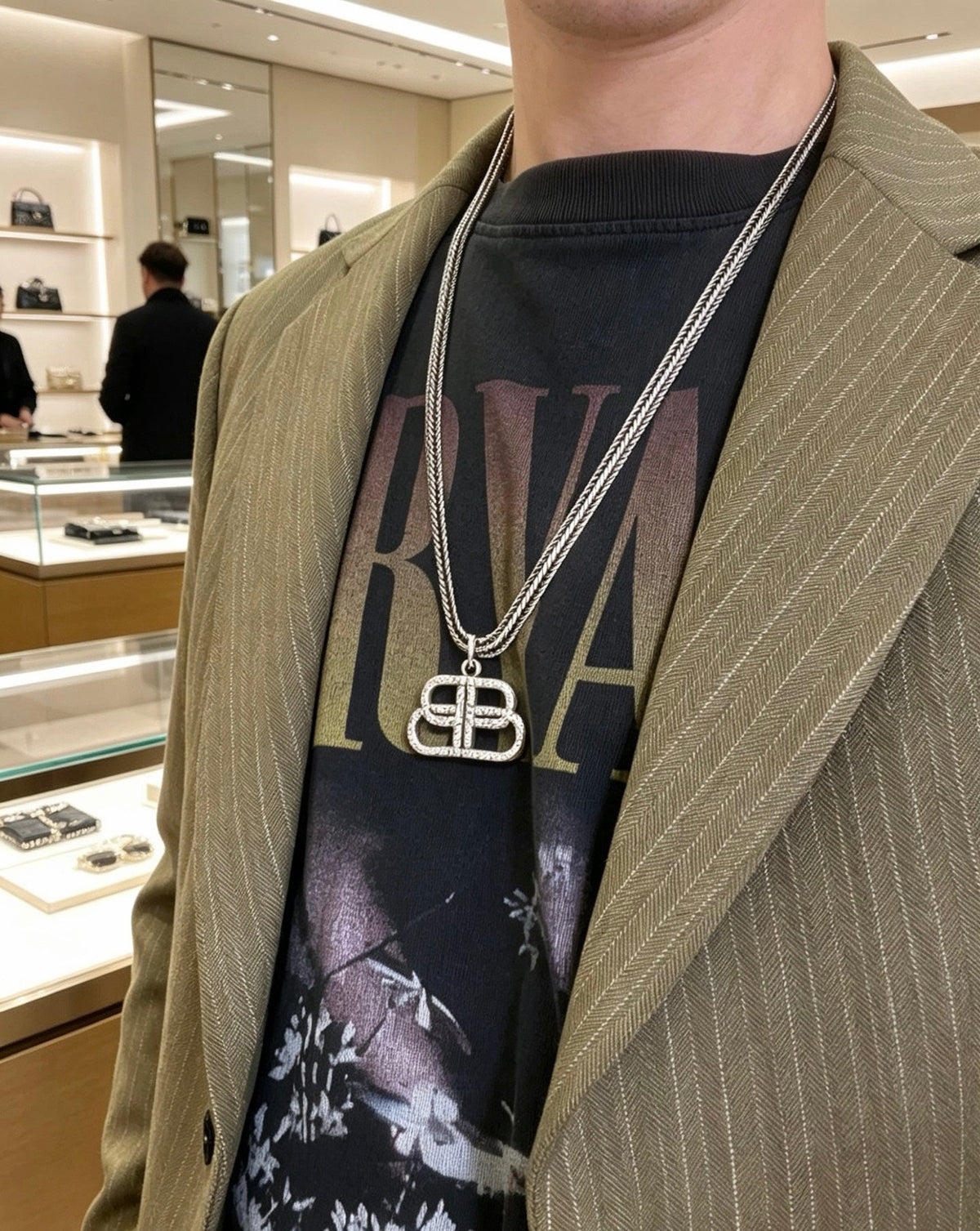 Martin Graham pendant necklace in polished metal-tone – front product view