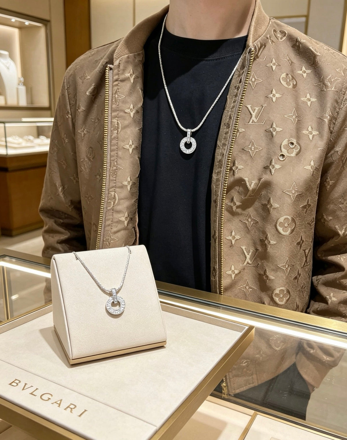 Martin Graham pendant necklace in polished metal-tone – detail view
