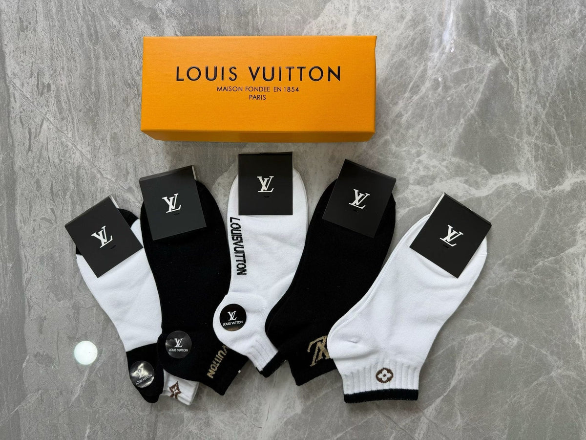 Louis Vuitton Cotton Visible Branded Cuff Or Emblem Details No-Show Socks - 5-Pair Set