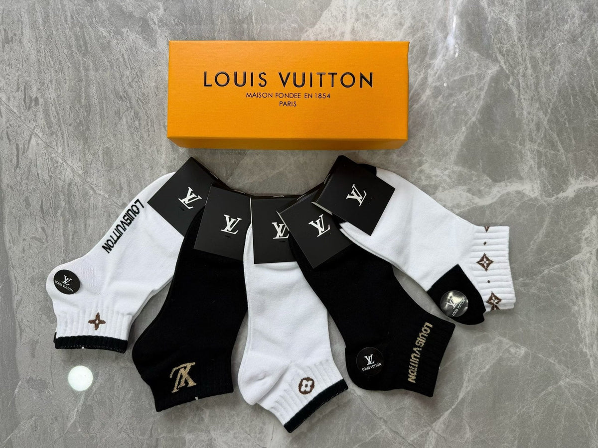 Louis Vuitton Cotton Visible Branded Cuff Or Emblem Details No-Show Socks - 5-Pair Set