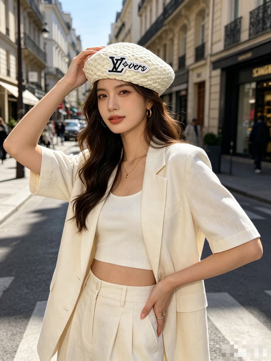 Woven Open Knit Beret - image 1