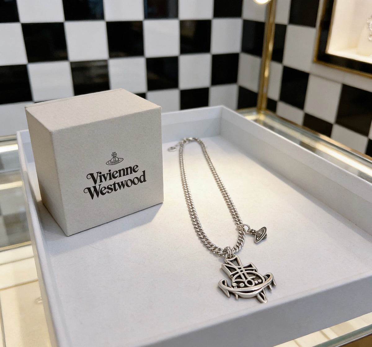 Martin Graham pendant necklace in polished metal-tone – front product view