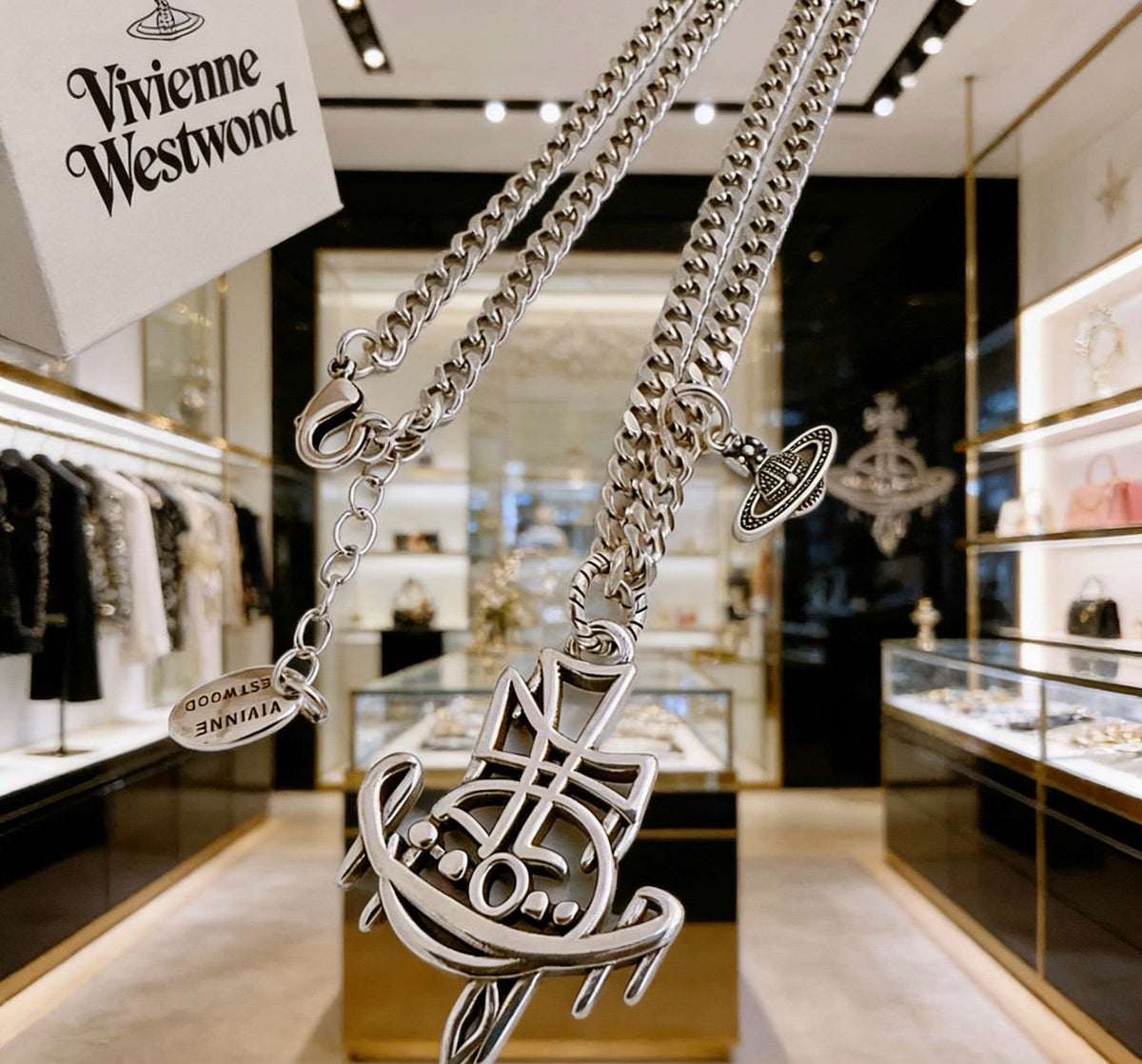 Martin Graham pendant necklace in polished metal-tone – styled product view