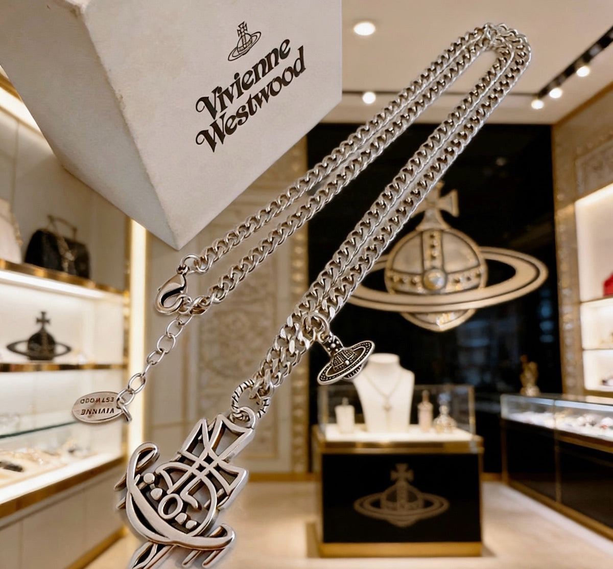 Martin Graham pendant necklace in polished metal-tone – front product view