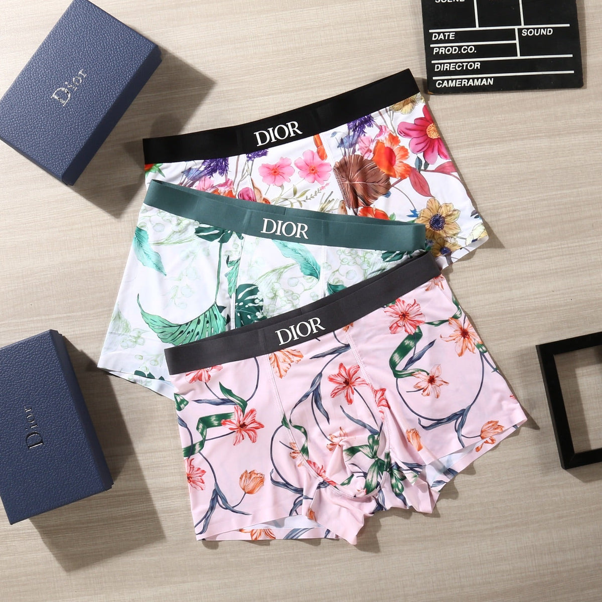 Dior Colourful Floral Graphics Men's Boxer Briefs - 3-Piece Box