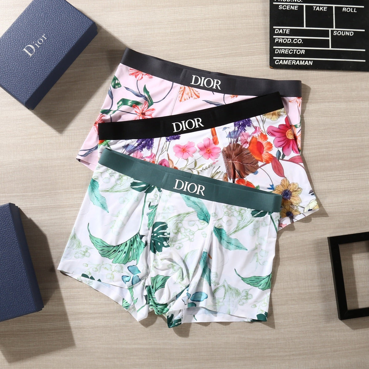 Dior Colourful Floral Graphics Men's Boxer Briefs - 3-Piece Box