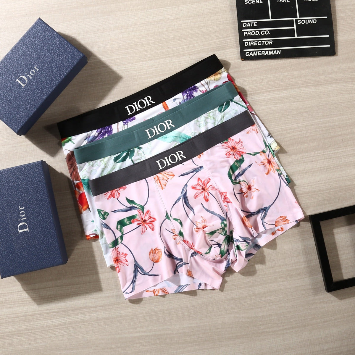 Dior Colourful Floral Graphics Men's Boxer Briefs - 3-Piece Box