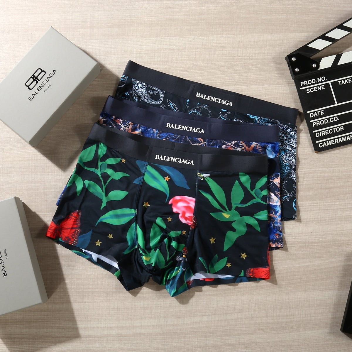 Balenciaga Colourful Floral Graphics Men's Boxer Briefs - 3-Piece Box