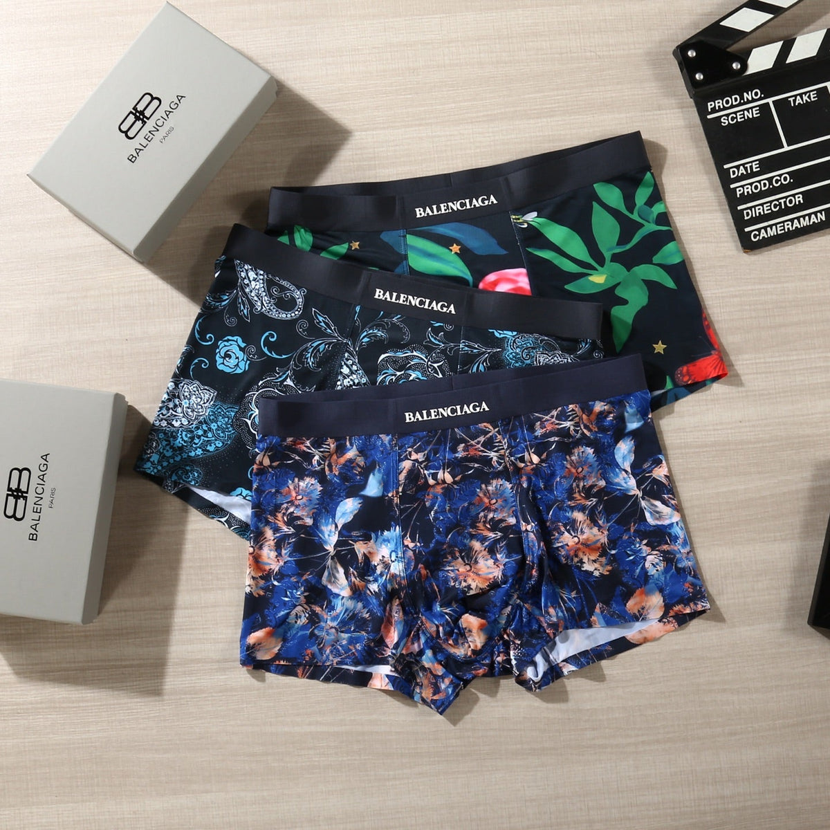 Balenciaga Colourful Floral Graphics Men's Boxer Briefs - 3-Piece Box