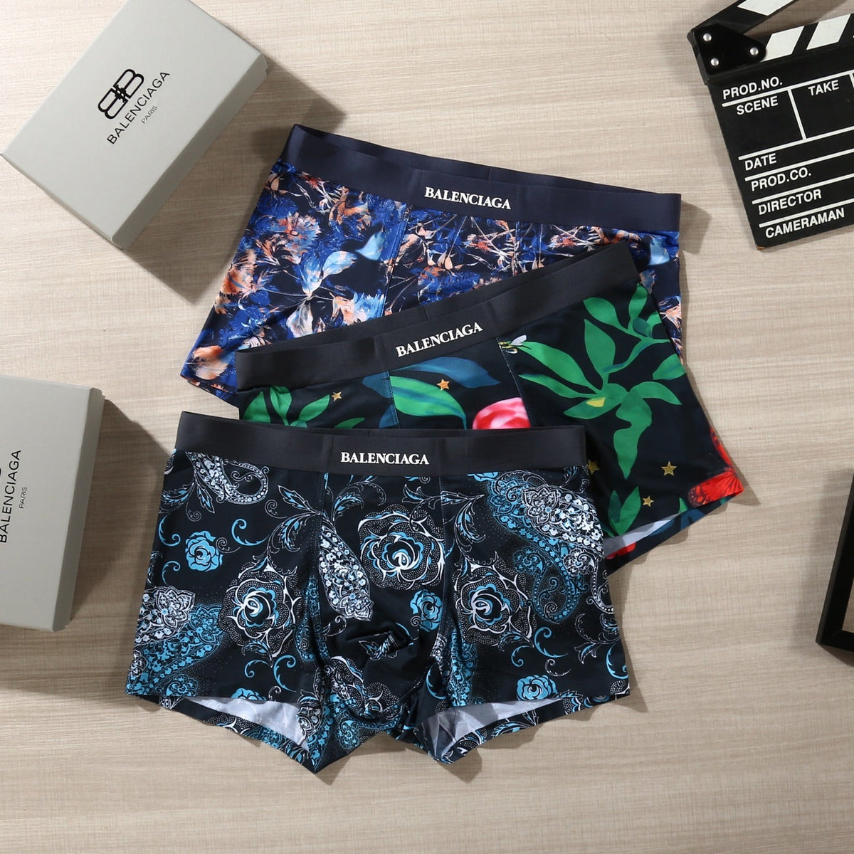 Balenciaga Colourful Floral Graphics Men's Boxer Briefs - 3-Piece Box