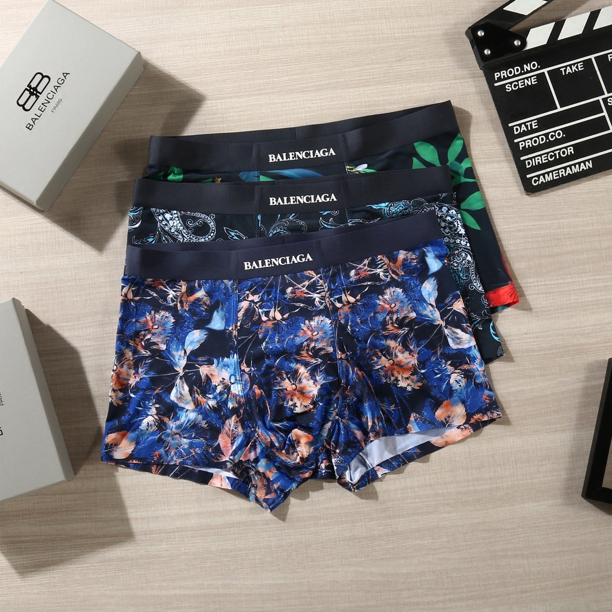 Balenciaga Colourful Floral Graphics Men's Boxer Briefs - 3-Piece Box