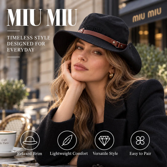 Miu Miu Embroidered Bucket Hat worn in a premium lifestyle setting