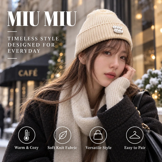 Miu Miu Knit Beanie worn in a premium lifestyle setting