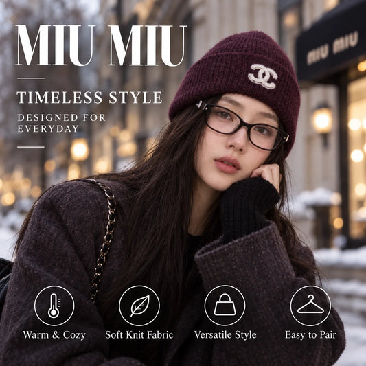 Miu Miu Knit Beanie worn in a premium lifestyle setting