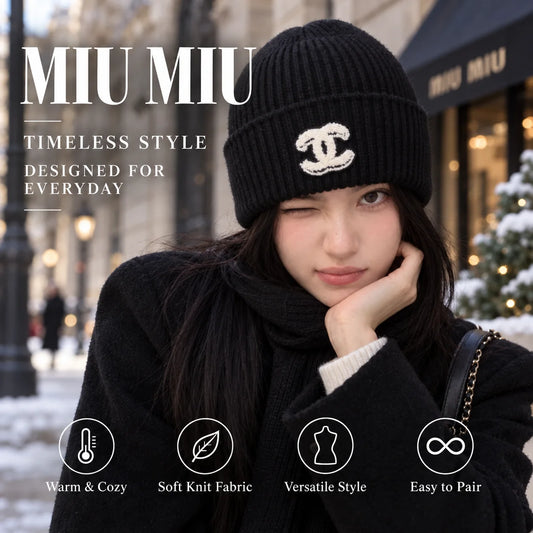 Miu Miu Knit Beanie worn in a premium lifestyle setting