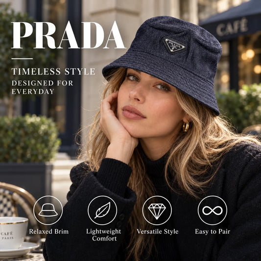 Prada Bucket Hat worn in a premium lifestyle setting