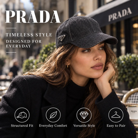 Prada Embroidered Baseball Cap worn in a premium lifestyle setting