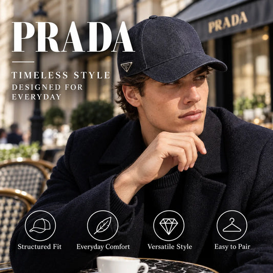 Prada Embroidered Baseball Cap worn in a premium lifestyle setting