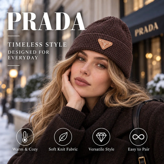 Prada Knit Beanie worn in a premium lifestyle setting