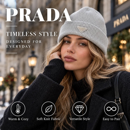 Prada Knit Beanie worn in a premium lifestyle setting