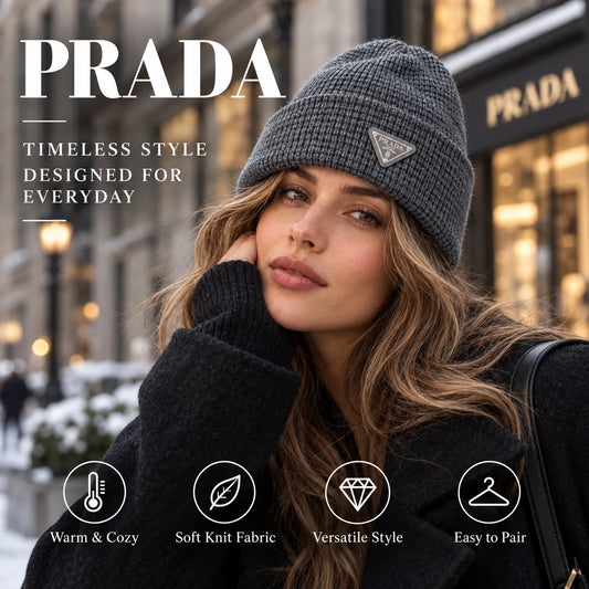 Prada Knit Beanie worn in a premium lifestyle setting