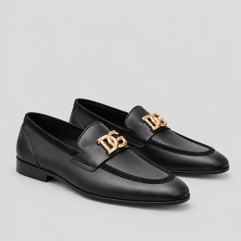 D*G  Premium Leather Casual Sneakers - Designer Men's Shoes in Black