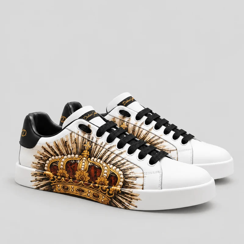 D*G  Premium Leather Casual Sneakers - Designer Unisex Shoes in Black & White
