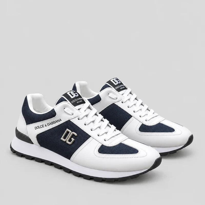 D*G  Premium Leather Casual Sneakers - Designer Unisex Shoes in Black & Blue