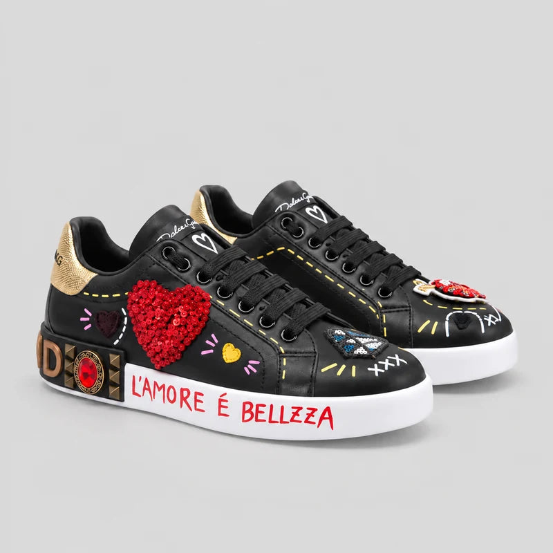 D*G Luxury Genuine Leather Casual Sneakers - Italian Designer Unisex Shoes