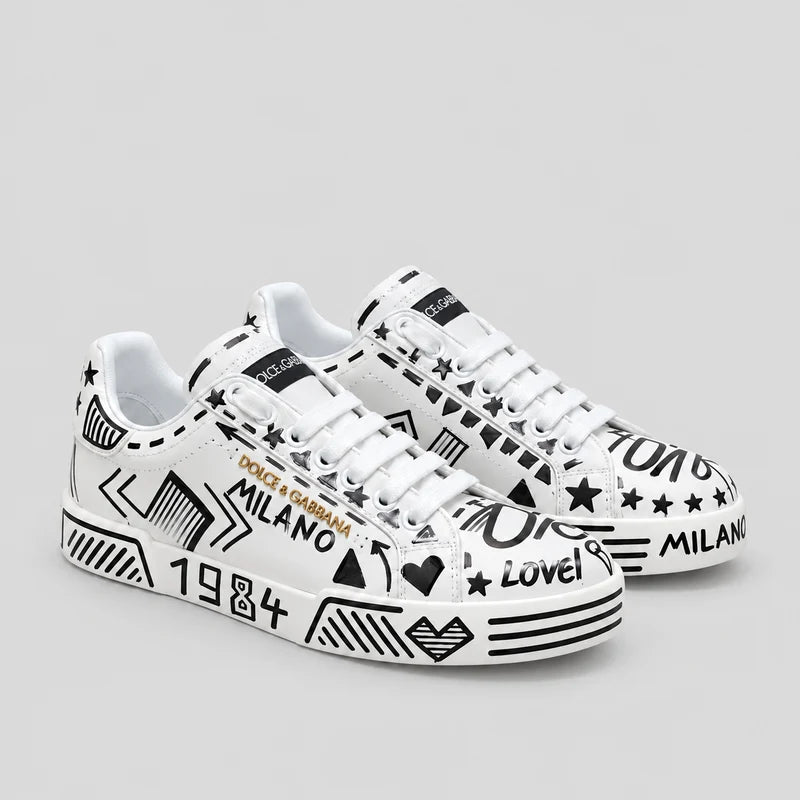 D*G  Premium Leather Casual Sneakers - Designer Unisex Shoes in 2 White Styles