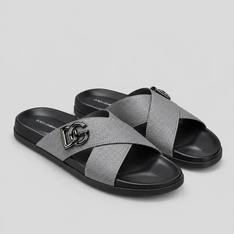 D*G  Premium Leather Casual Slippers - Designer Men's Slides in 5 Colors