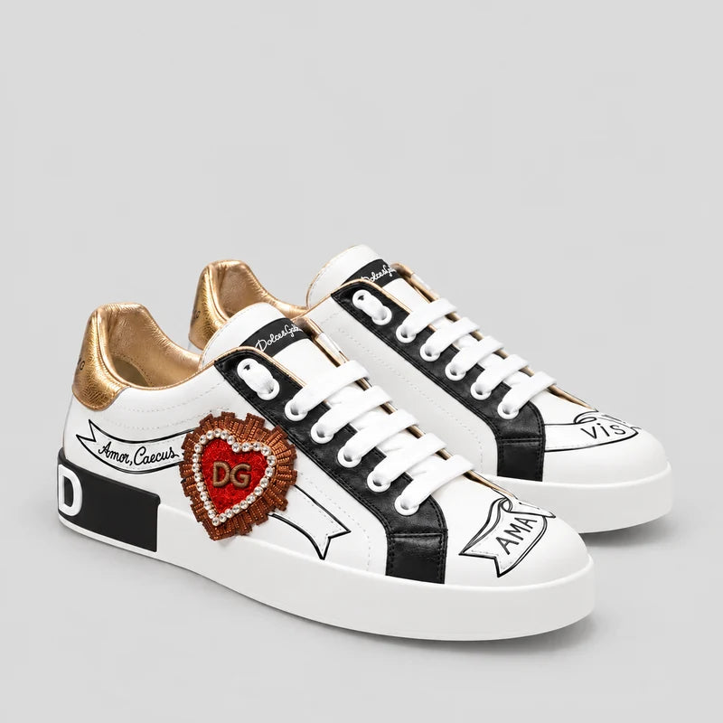 D*G  Luxury Genuine Leather Casual Sneakers - Italian Designer Unisex Shoes