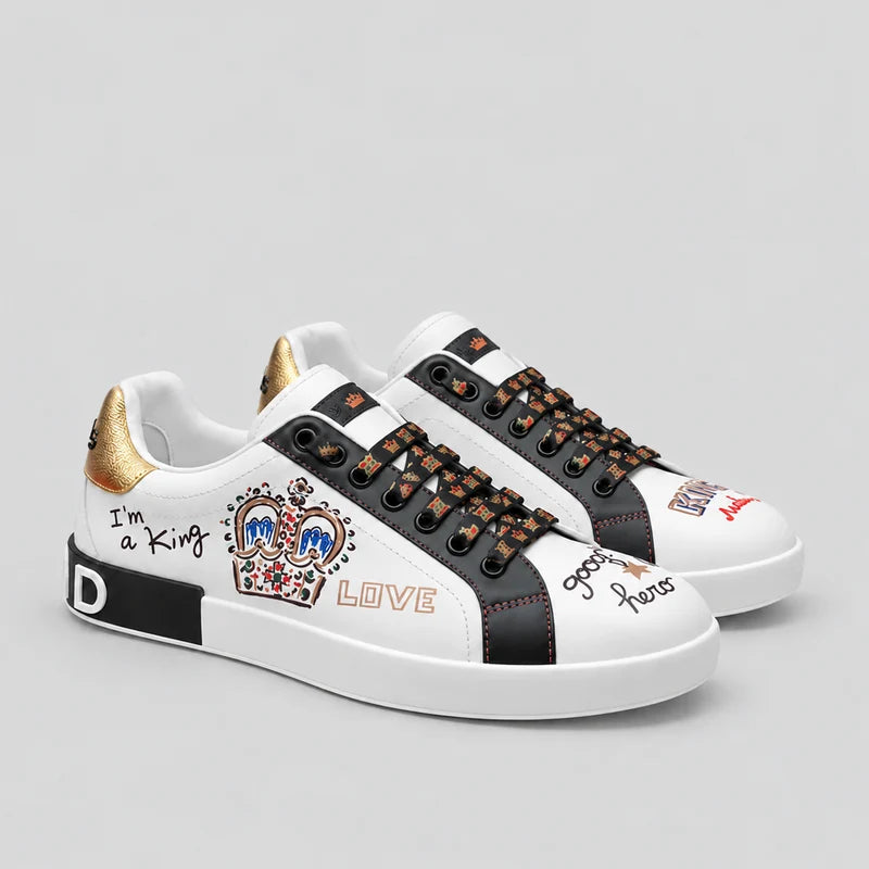 D*G  Luxury Genuine Leather Casual Sneakers - Italian Designer Unisex Shoes
