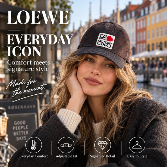 Loewe Corduroy Embroidered Baseball Cap worn in a premium lifestyle setting