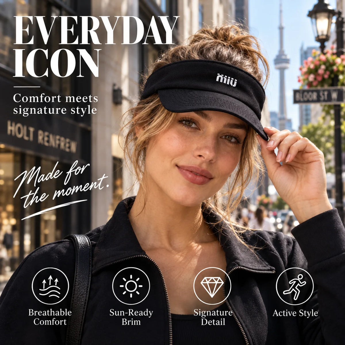 Visor worn in a premium lifestyle setting