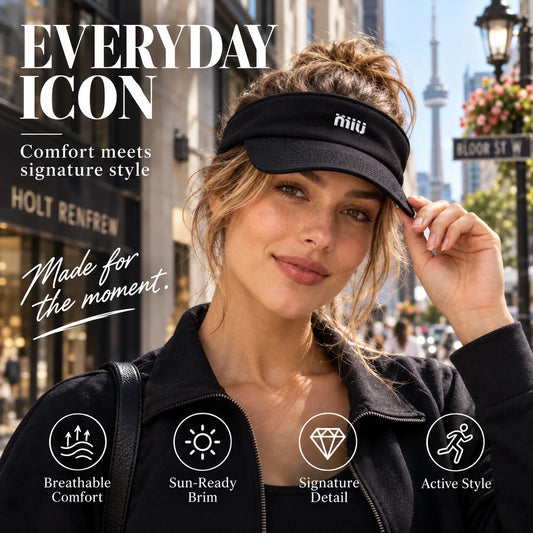 Visor worn in a premium lifestyle setting