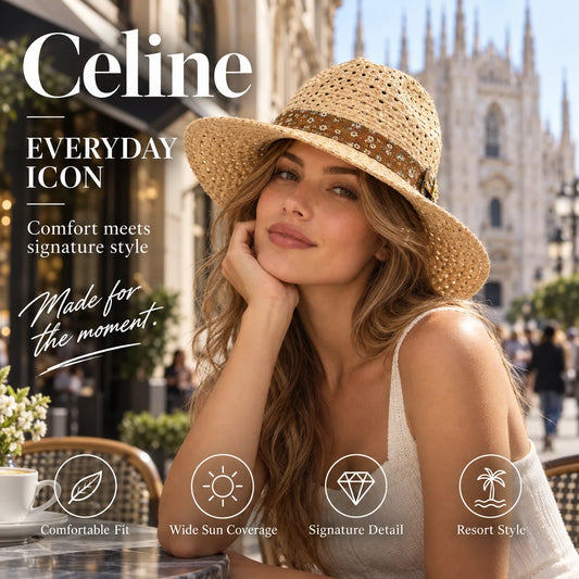 Celine Wide Brim Hat worn in a premium lifestyle setting