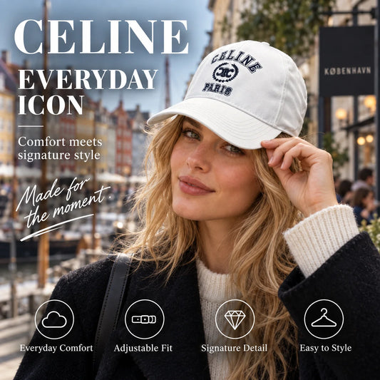 Celine Baseball Cap worn in a premium lifestyle setting