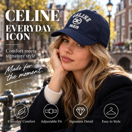 Celine Baseball Cap worn in a premium lifestyle setting