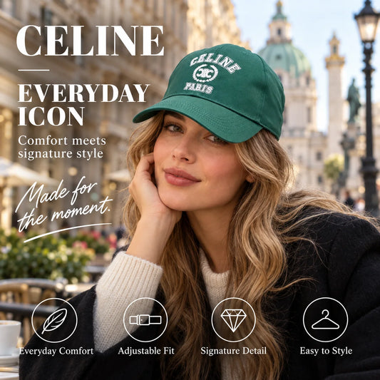Celine Baseball Cap worn in a premium lifestyle setting