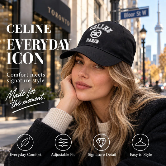 Celine Baseball Cap worn in a premium lifestyle setting
