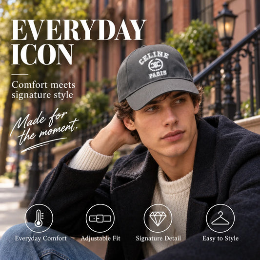 Celine Baseball Cap worn in a premium lifestyle setting
