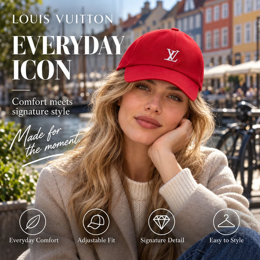 Louis Vuitton Embroidered Baseball Cap worn in a premium lifestyle setting
